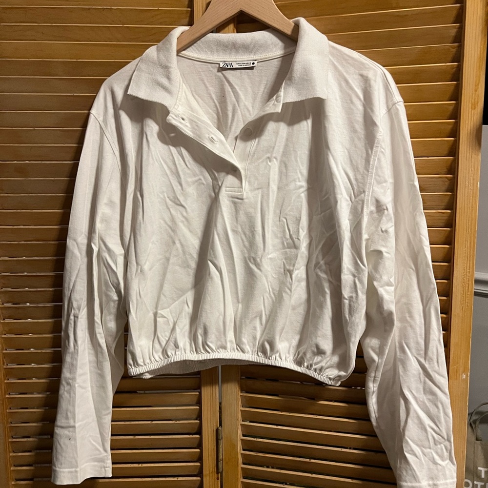 Cropped Collar Long sleeve white Zara top